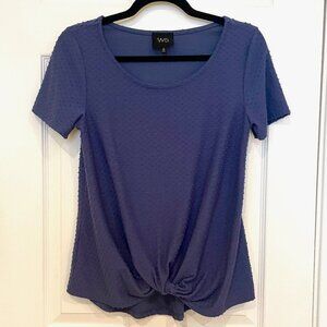 Anthropologie W5 Blue Textured Swiss Dot Twist Front Short Sleeve Top - Small